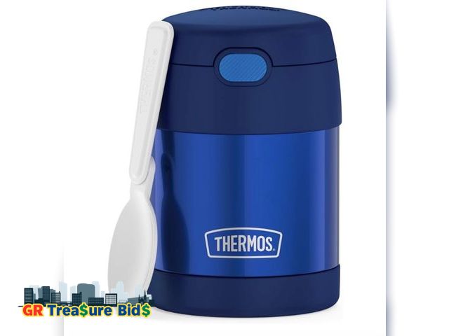Lot 111-24079 - THERMOS FUNTAINER 10 Ounce Stainless Steel Vacuum Insulated Kids Food Jar with Folding Spoon, Navy