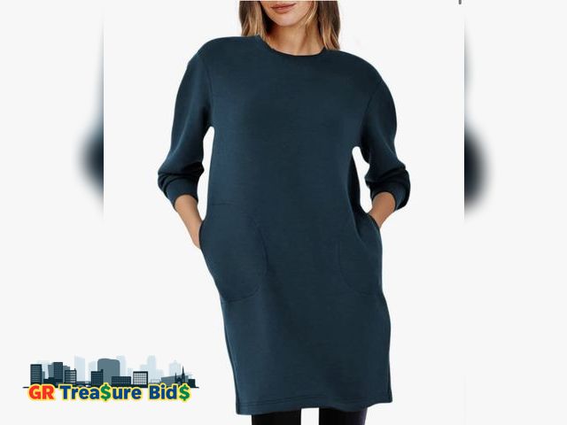Lot 111-16117 - Small Casual Long Sleeve Sweatshirt Dress Women Air Essentials Crew Neck Dress Tunic Tops with Pocke...