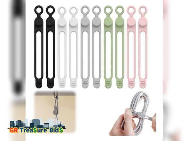 Lot 111-82673 - New 10PC Data Cable Organizer, 2026 Upgrade Silicone Cable Ties Reusable Cable Management Organizers...