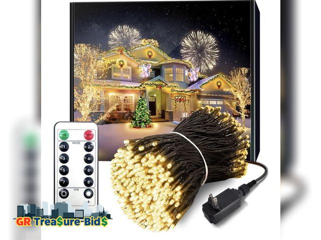 Lot 111-94396 - New Acan 115FT Outdoor String Lights, 300 LED Warm White Christmas Lights with Remote Control, 8 Mod...