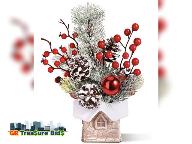 Lot 111-70825 - Small Christmas Tree Tabletop Artificial Mini Christmas Tree Decorations with Holiday Ornaments Red ...