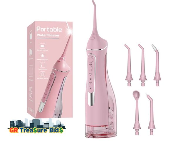 Lot 111-93783 - New Cordless Portable Water Flosser with 300ML Tank: Rechargeable Oral Irrigator with 5 Tips for Tra...