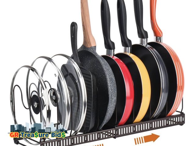 Lot 111-96627 - Toplife Pots and Pans Organizer Rack with 10 Adjustable Compartments Brown
for Cabinet and Counterto...