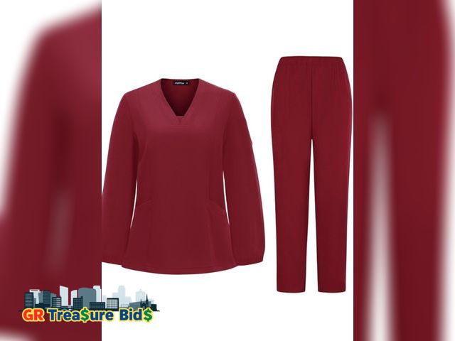 Lot 111-50210 - 2 pieces New Scrubs for Women Set - Stretch V-Neck Long Sleeve Scrub Top &amp; Jogger Pant and mediu...