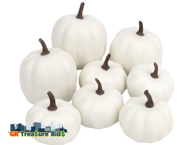 Lot 111-42126 - New Artgar Pumpkin Decor - White Artificial Pumpkins - 9 PCS Foam Pumpkin Set for Fall Halloween Tha...
