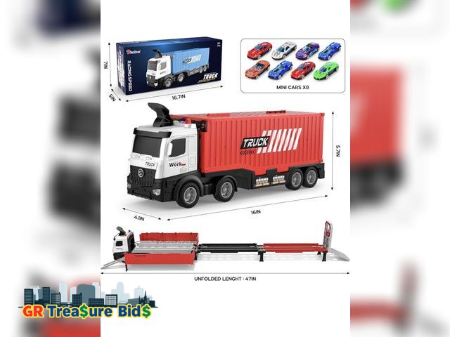 Lot 111-52068 - Carrier Truck Race Track Kids Toys, Foldable 3 Layer Toddler Track Playset, Toy Truck Transport Car ...