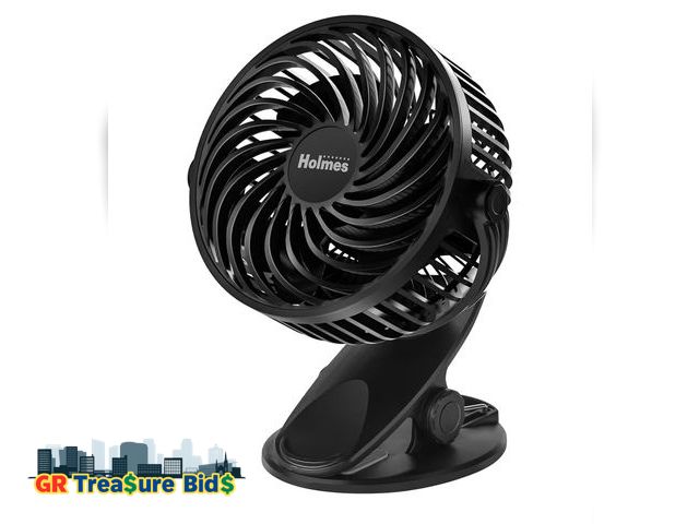 Lot 111-65567 - Holmes 4” On-The-Go Personal Fan with Clip – 3 Speed Settings, 360° Rotation, Rechargeable Battery, ...