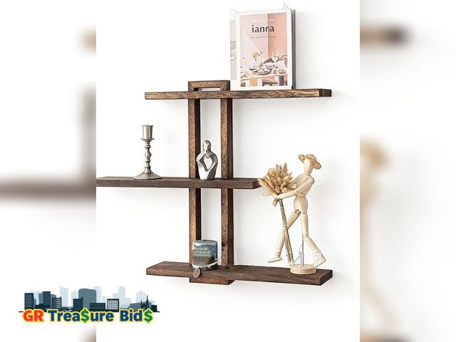 Lot 111-59040 - 1 New Wood Modern Wooden Floating Shelf, 3 Tier Wall-Mounted Storage Rack, Mid Century Modern Displa...