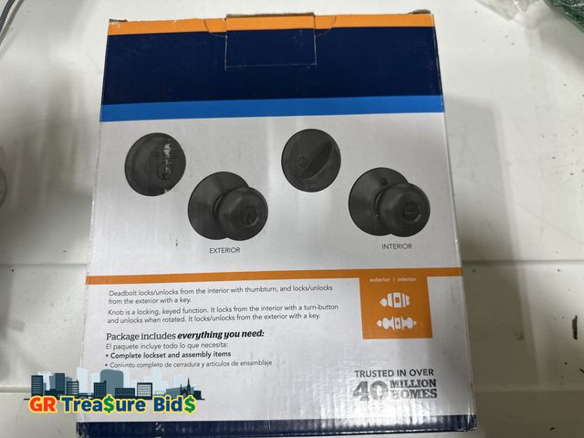 Lot 111-9262 - New Schlage FB50 N G PLY 622 Single Cylinder Deadbolt and Keyed Entry Plymouth Knob, Matte Black