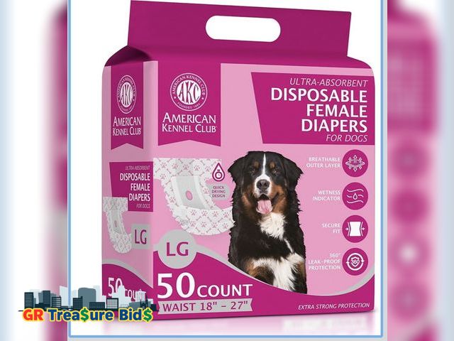 Lot 111-51936 - New American Kennel Club Female Dog Wrap, Disposable Diapers with Wetness Indicator (L – Low Tail (1...