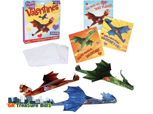 Lot 111-70737 - New Playhouse Flying Dragons Valentine's Day Card Set for Kids, 28 Card Pack &amp; Envelopes - Fold ...