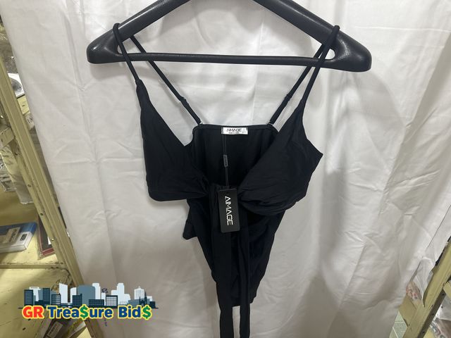 Lot 111-637063 - New AIMAGE Black Tie-Front Spaghetti Strap Women’s Top Size L