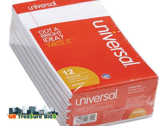 Lot 111-78599 - Universal 46300 Perforated Edge Writing Pad, Narrow Rule, 5 x 8, White, 50 Sheet (Pack of 12)