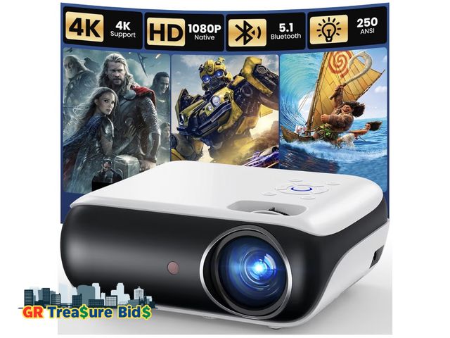 Lot 111-72662 - $99 HAPPRUN Native 1080P Bluetooth Mini Projector, Full HD Portable Outdoor Movie Projector with Bui...