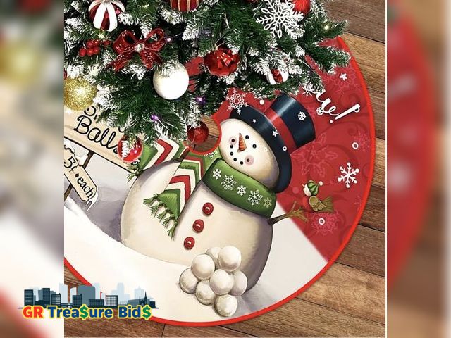 Lot 111-56029 - New 48 inches Red Christmas Tree Skirt Snowman Xmas Tree Skirt with Green Scarves Red for Christmas ...