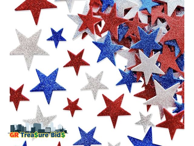 Lot 111-36772 - 180 Pcs Patriotic Foam Stars Stickers Red Blue Silver Stars Self-Adhesive Stickers for 4th of July I...