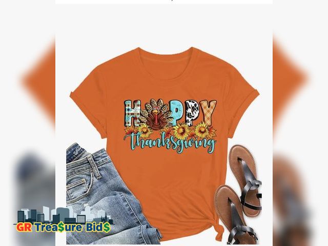 Lot 111-72772 - New Happy Thanksgiving Day Shirt Women Funny Turkey Graphic Shirts Autumn Halloween Tee Tops 2xl