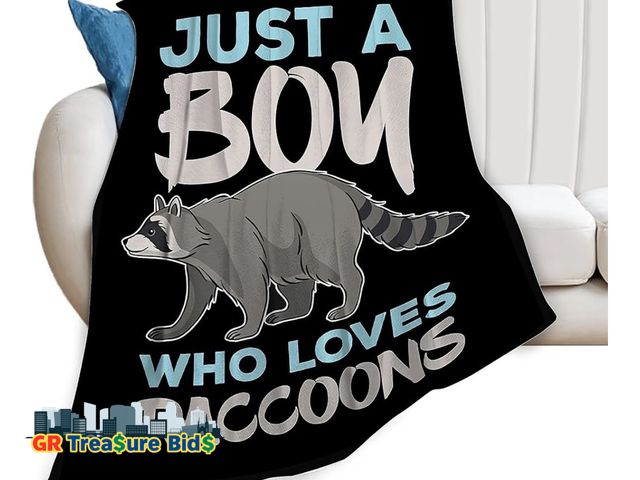 Lot 111-95783 - New Just A Boy Who Love Raccoons Blanket Funny Raccoons Decor Throw Blanket Gifts for Girls Boys Sup...