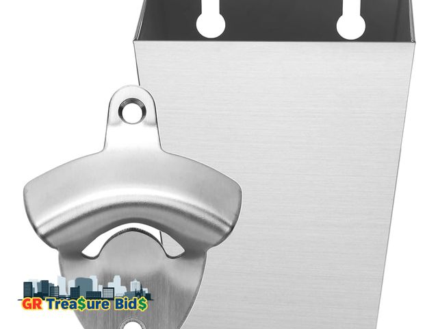 Lot 111-70036 - Jumiok Stainless Steel Beer Bottle Opener Wall Mounted with Cap Catcher Narrow Bundle Gift (Brushed ...