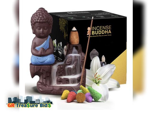Lot 111-13291 - $80 worth lot of (4) Inscents Buddha AS-SEEN-ON-TV Ceramic Incense Holder Cone Burner with Backflow ...