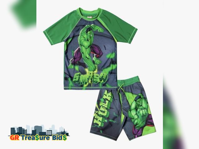Lot 111-72589 - New Marvel Spider-Man Pullover Rash Guard and Swim Trunks Toddler to Big Kid Size 5/6