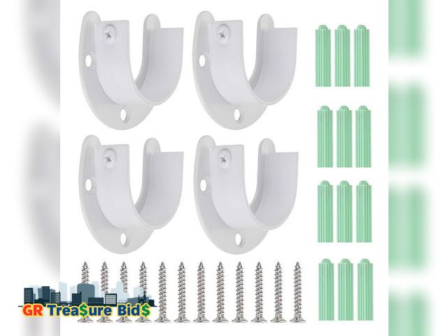 Lot 111-7736 - OwnMy 4 Packs Closet Rod End Supports Curtain Flange Rod Holder 1-1/2" Diameter, U Shaped Stainless ...
