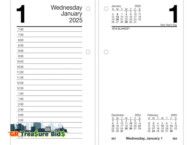 Lot 111-78603 - New AT-A-GLANCE 2025 Desk Calendar Refill, Daily, 3-1/2" x 6", Standard, Loose-Leaf (E7175025)