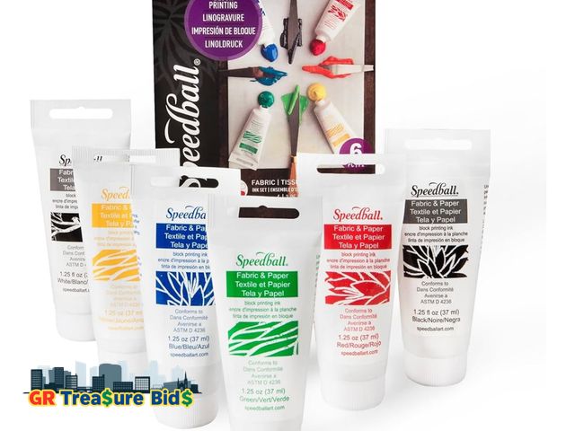 Lot 111-71815 - New Speedball Premium Block Printing Ink Set - 6 Colors for Fabric and Paper - Water Soluble Oil Bas...