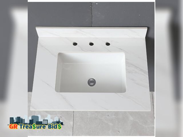 Lot 111-65743 - allen + roth Meridian 31-in x 22-in White/polished Engineered Marble Undermount Single Sink