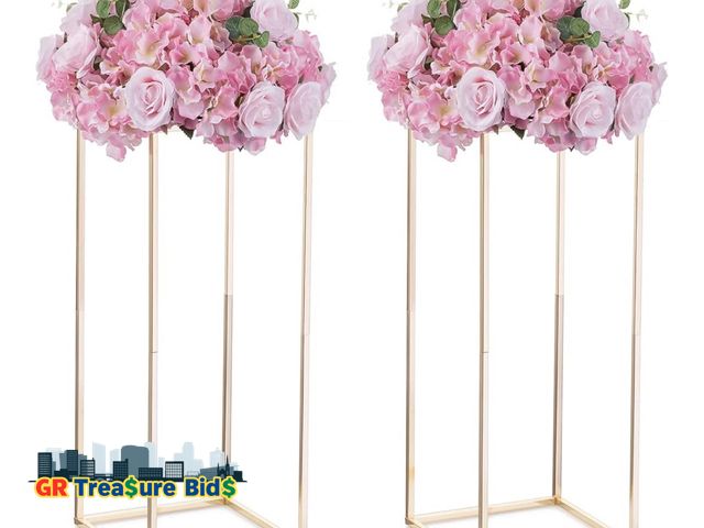 Lot 111-8262 - New Nuptio Gold Vase for Wedding Centerpieces with Acrylic Panel - 2 Pcs 23⅝ inch Tall Vases Centerp...