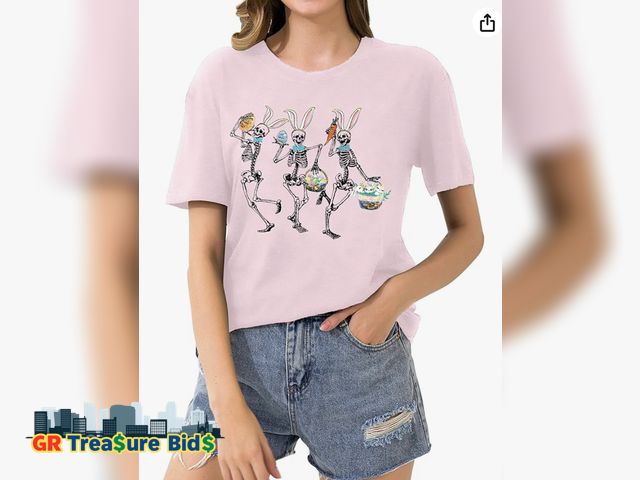 Lot 111-11834 - Easter Day T Shirt Women Easter Skeleton Shirts Funny Easter Gift Tops Casual Vacation Shirt Tees (X...