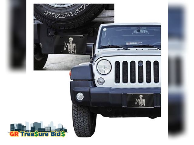 Lot 111-95736 - Skull Human Skeleton Posing Isolated Over Front License Plate Aluminum Decorative License Plates Fun...