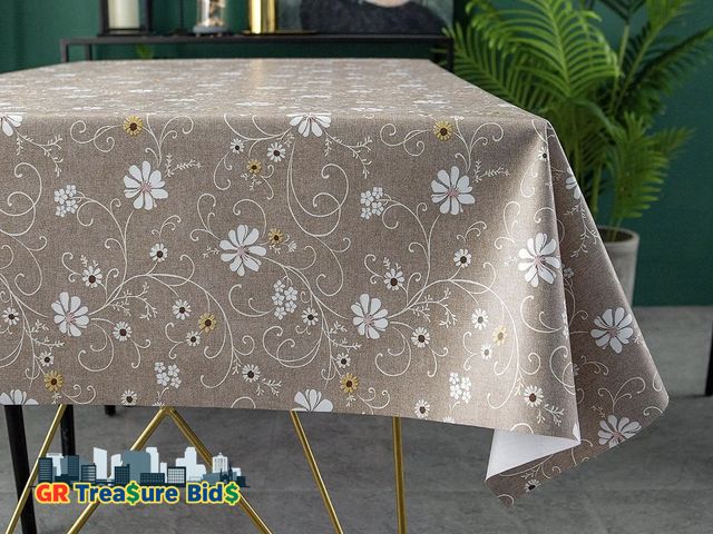 Lot 111-89045 - New Heavy Weight Vinyl Tablecloth Waterproof Oil-Proof PVC Table Cloth Stain-Resistant Easy Care Pla...