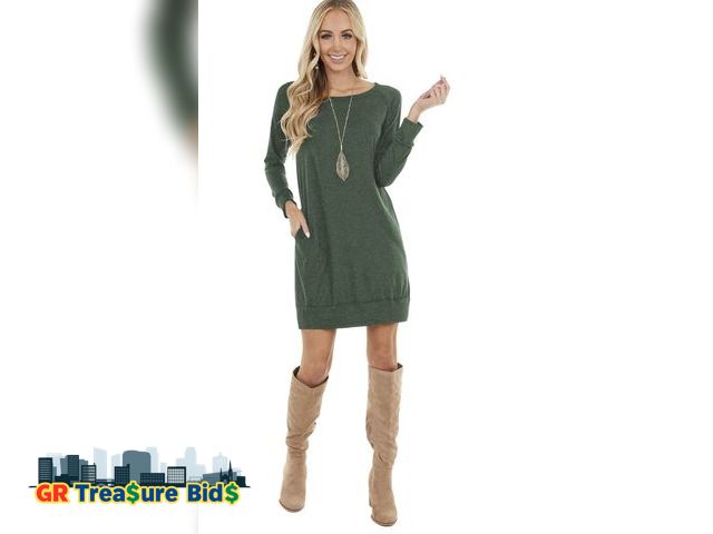 Lot 111-76544 - 1 New Women's Casual Sweater Dresses Fall Winter Crewneck Loose Fit Pullover Tunic Dress with Side P...