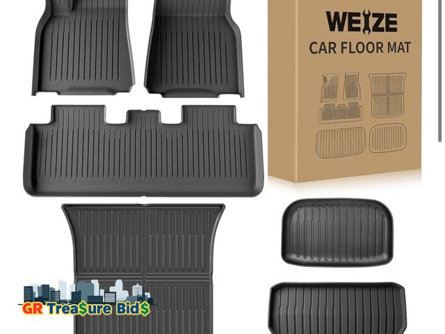 Lot 111-57703 - Tesla Model Y 5-Seat Weize Floor Mats &amp; Cargo Liners Fits 2021 2022 2023 2024 All Weather TPE Fl...