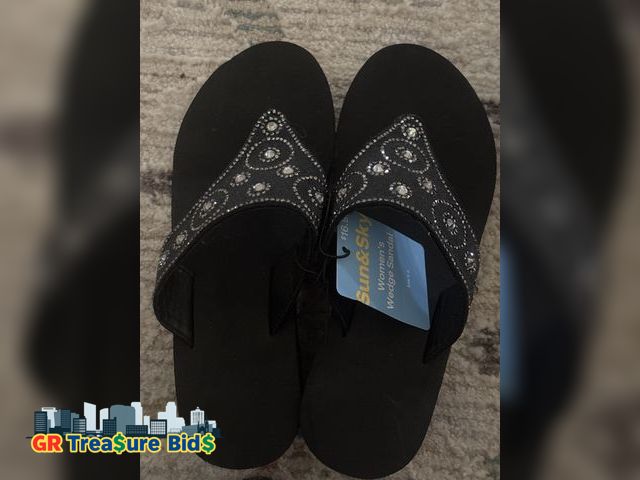 Lot 111-52419 - New Sun and sky women’s wedge sandal size 7-8 black