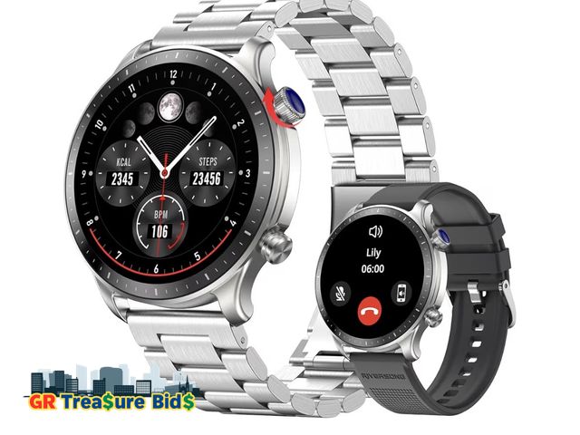 Lot 111-62772 - New RIVERSONG Smart Watch for Men, 1.43" AMOLED Display with Bluetooth Calling, Heart Rate, Sleep, a...