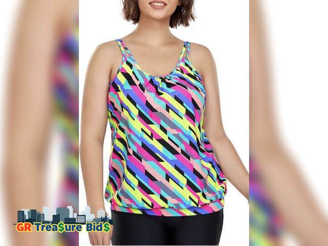 Lot 111-52808 - New Ocean Blues Women's Plus Size Tankini Top Only Loose Fit Blouson Tankini Bathing Suit Top Size 3...