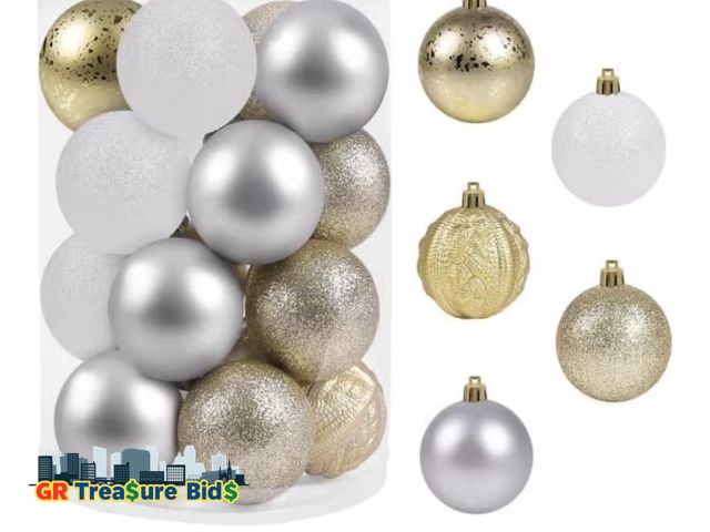 Lot 111-70832 - New Beinhome 20pcs 60mm Christmas Ball Ornaments Set, White and Gold Christmas Tree Ornaments Shatte...