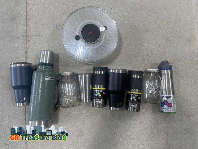 Lot 111-93783 - Lot of Travel Mugs &amp; Tumblers – YETI, Stanley &amp; Contigo Cups + Salad Spinner