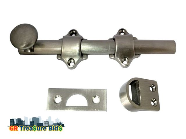 Lot 111-62526 - QCAA Solid Brass Dutch Door Bolt, 6", Brushed Satin Nickel, Made in Taiwan