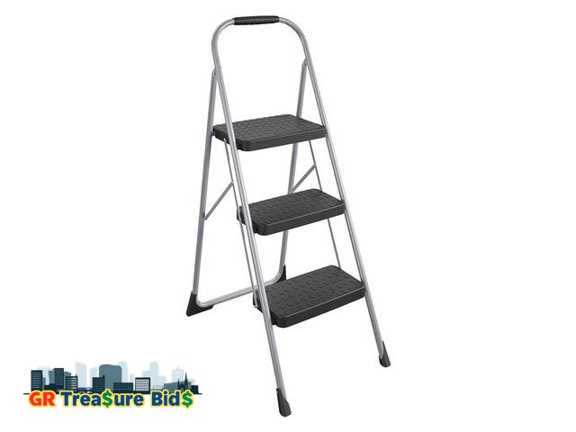 Lot 111-39113 - Cosco 11408PBL1E Three Step Big Step Folding Step Stool with Rubber Hand Grip