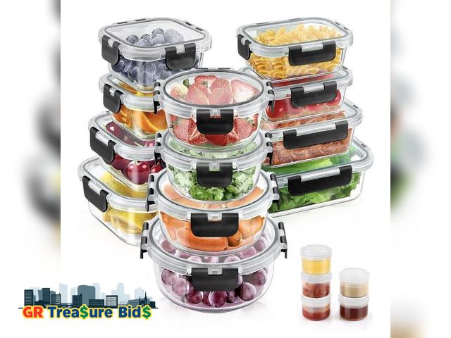 Lot 111-72562 - New 34pcs Glass Food Storage Containers with Lids Set, Airtight Glass Meal Prep Containers (17 Conta...