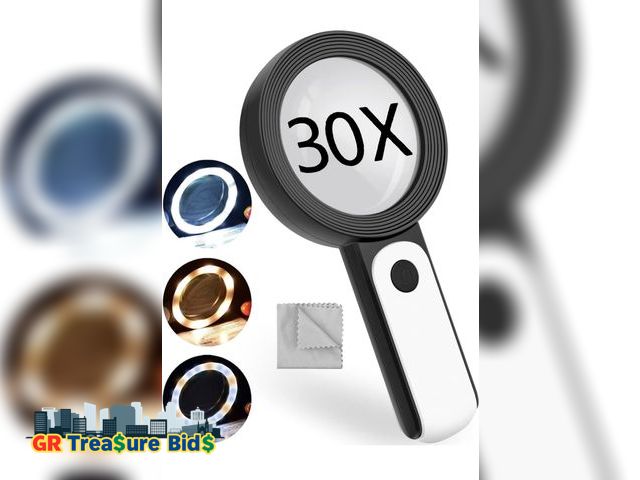 Lot 111-52301 - Magnifying Glass 30X Handheld, Magnifying Glass with Light, 18LED, 3 Color Modes Cold and Warm, Magn...