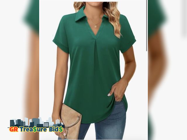 Lot 111-47747 - M Bulotus Womens Summer Tops Fashion 2024 Collared V Neck Business Casual Tops Short Sleeve Dressy S...