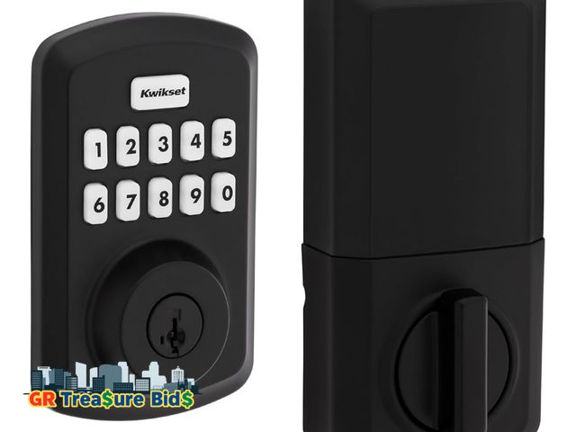 Lot 111-72891 - Kwikset Powerbolt 250 10-Button Keypad Matte Black Transitional Electronic Deadbolt Door Lock, Featu...