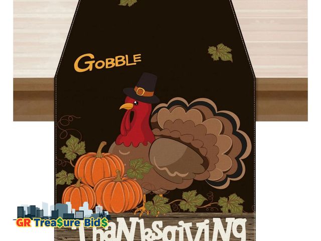 Lot 111-22016 - New Black Turkey Thanksgiving Table Runner Cloth Burlap Fall Table Decoration for Home Kitchen Dinin...