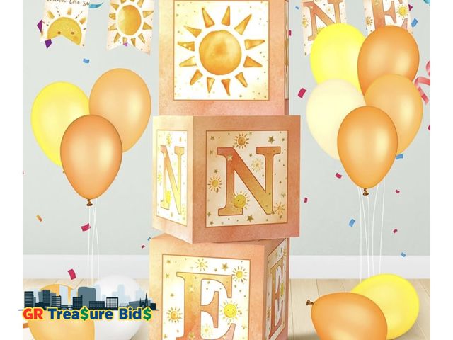 Lot 111-7578 - Honoson 3 Pcs Balloon Boxes with ONE Letters 1st Birthday Party Decor for Boy Girl Cake Smash Backdr...