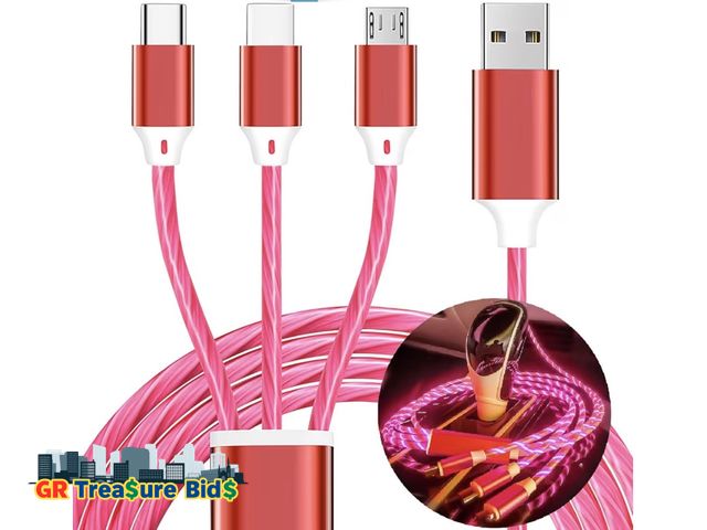 Lot 111-47976 - New 3 in 1 Light up Charging Cable,Multi LED Charging Cable,Light Up Charger Cord,3A USB Cable,Compa...