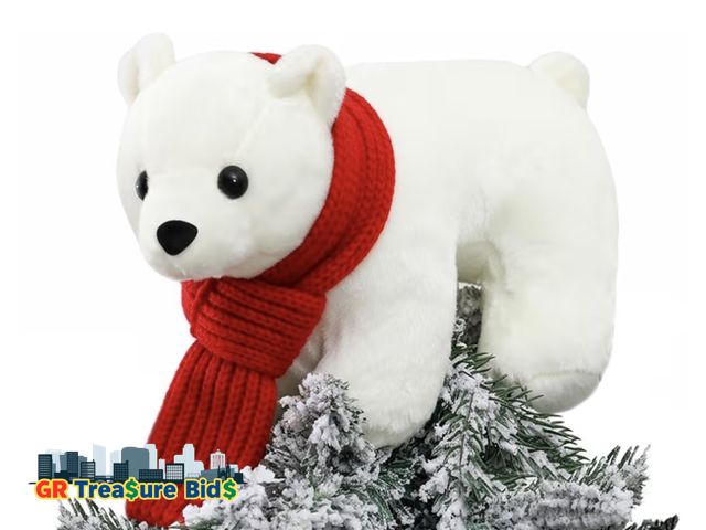 Lot 111-57929 - New Gemscream 9.8" Christmas Polar Bear Tree Topper Winter Polar Bear with Red Scarf Christmas Tree ...